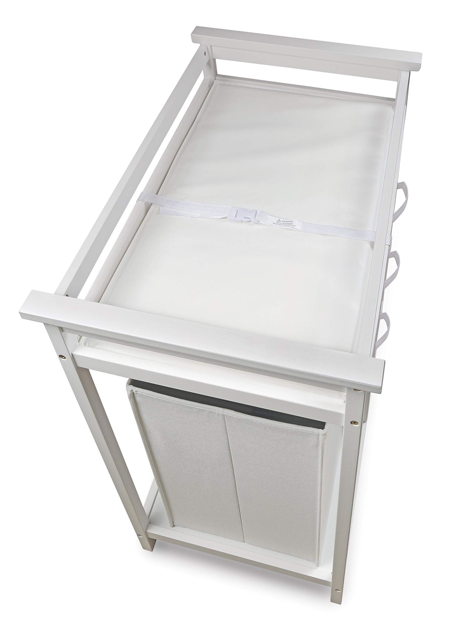 Badger Basket Modern Baby Changing Table - Portable Diaper Station with 3 Drawers Pad & Hamper - Storage Organizer for Baby Clothes, Diapers & Toys - Fresh White/White (34.25 x 20.75 x 34.5)