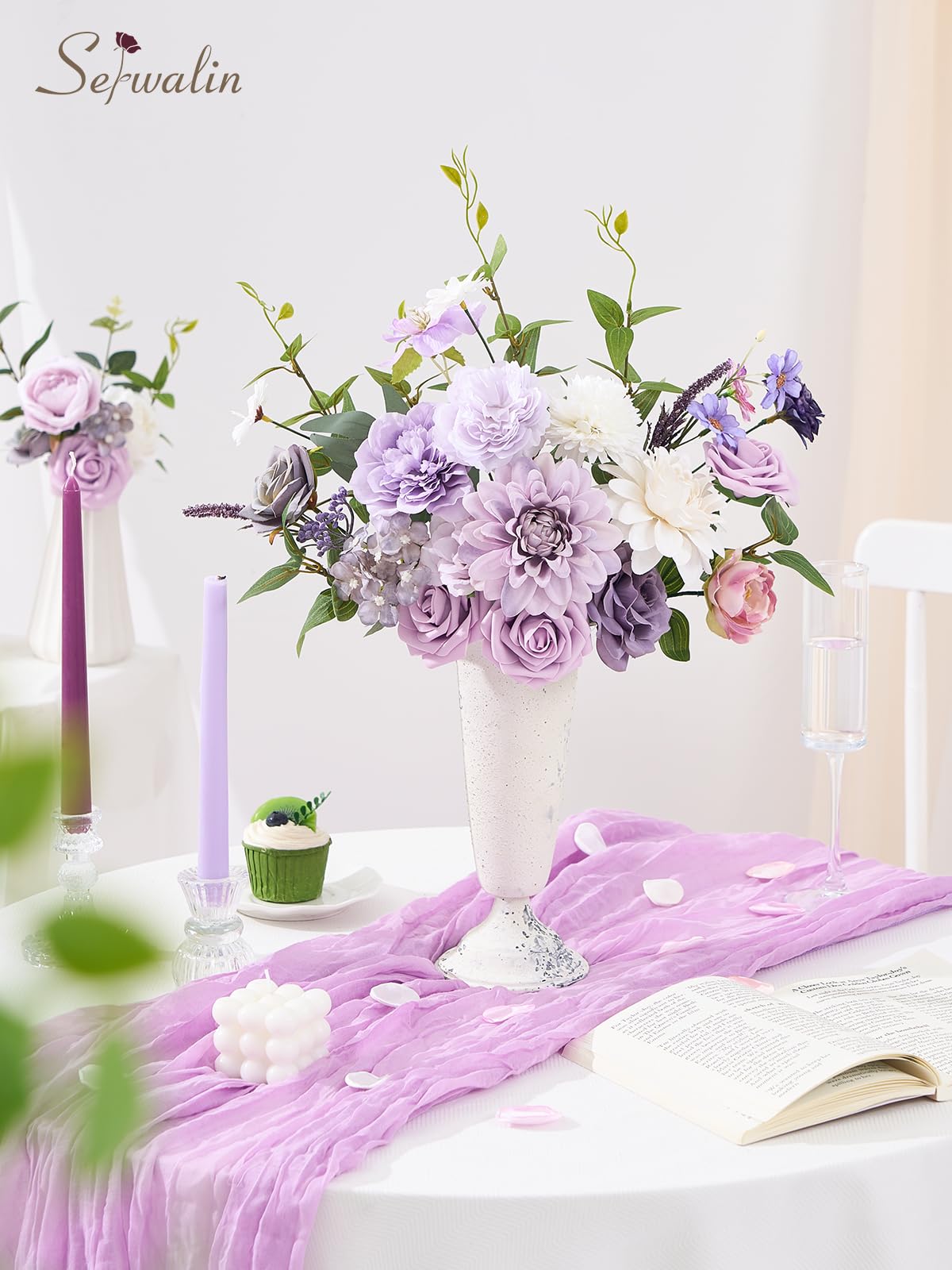 Serwalin Pink Artificial Flowers, Silk Fake Flowers for DIY Wedding Bridal Bouquets, Wedding Cake Flowers for Table Centerpieces Baby Shower Birthday Party Home Decorations