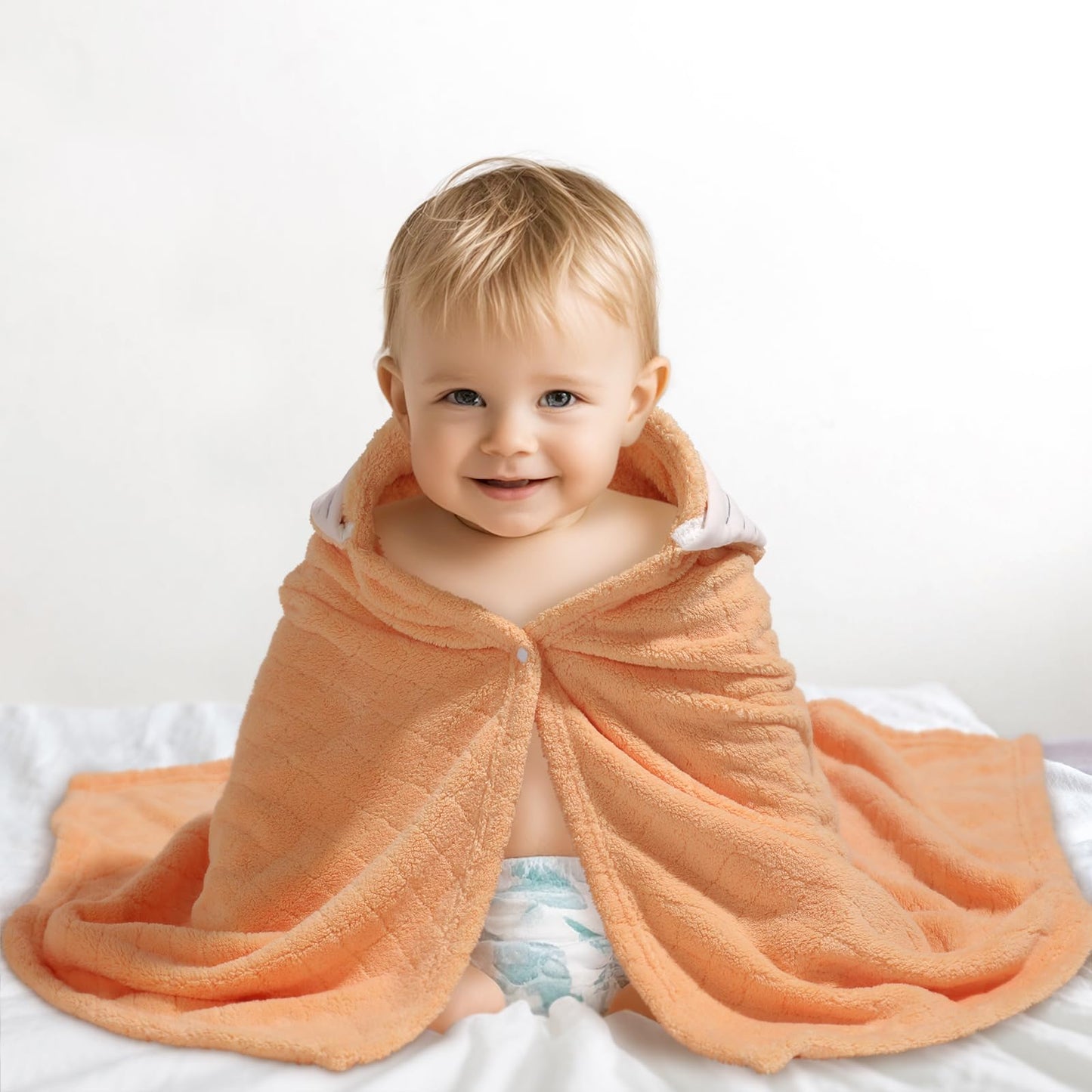 Hooded Baby Towels Boy for 0-6 Years, 50"x 32" Extra Large Toddler Bath Towels with Hood for Boys & Girls, 2-Pack Absorbent Thick Soft Gift for Kids Yellow Lion & Orange Monkey
