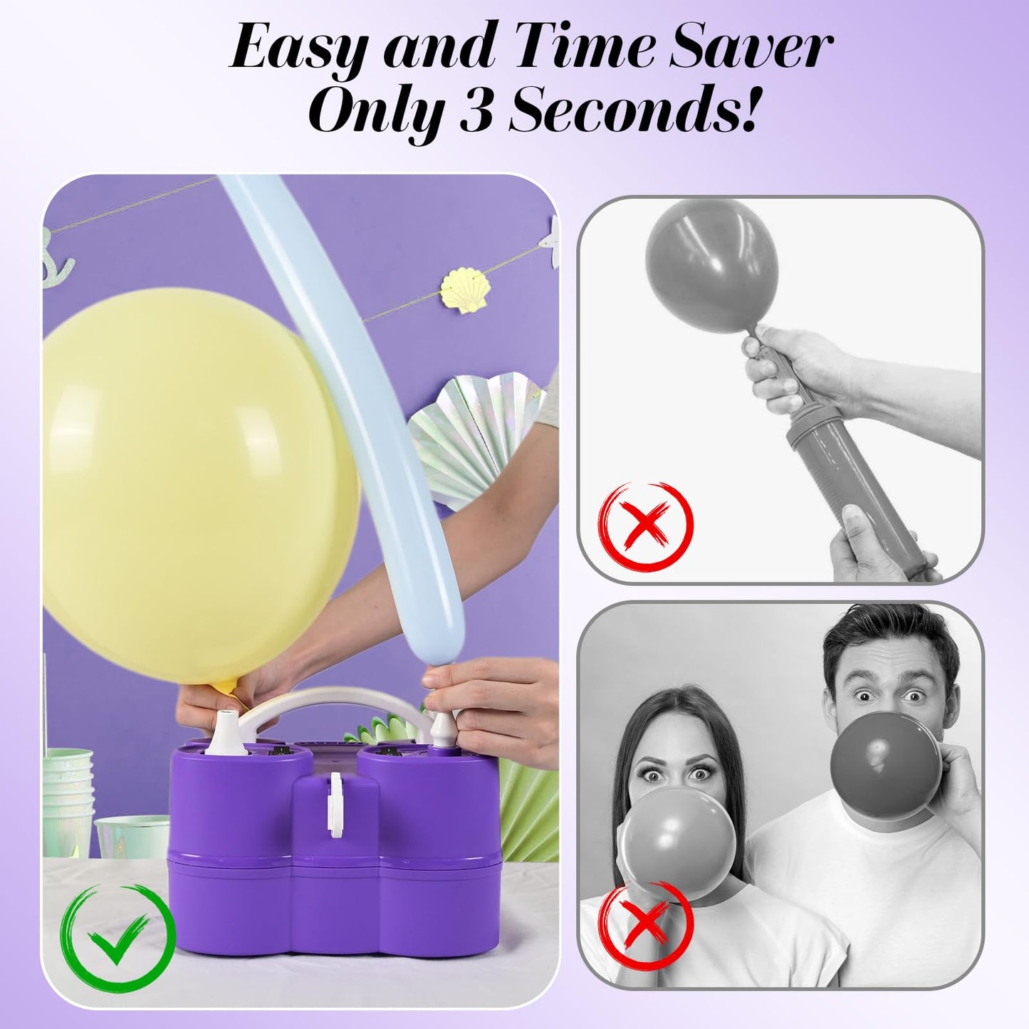 Electric Balloon Pump, 3-in-1 Portable Air Pump for Inflatables and Balloons, Dual Nozzle Balloon Blower Machine for Latex 260q Foil Balloons 110V Inflator Deflator for Pool Floats Air Mattress