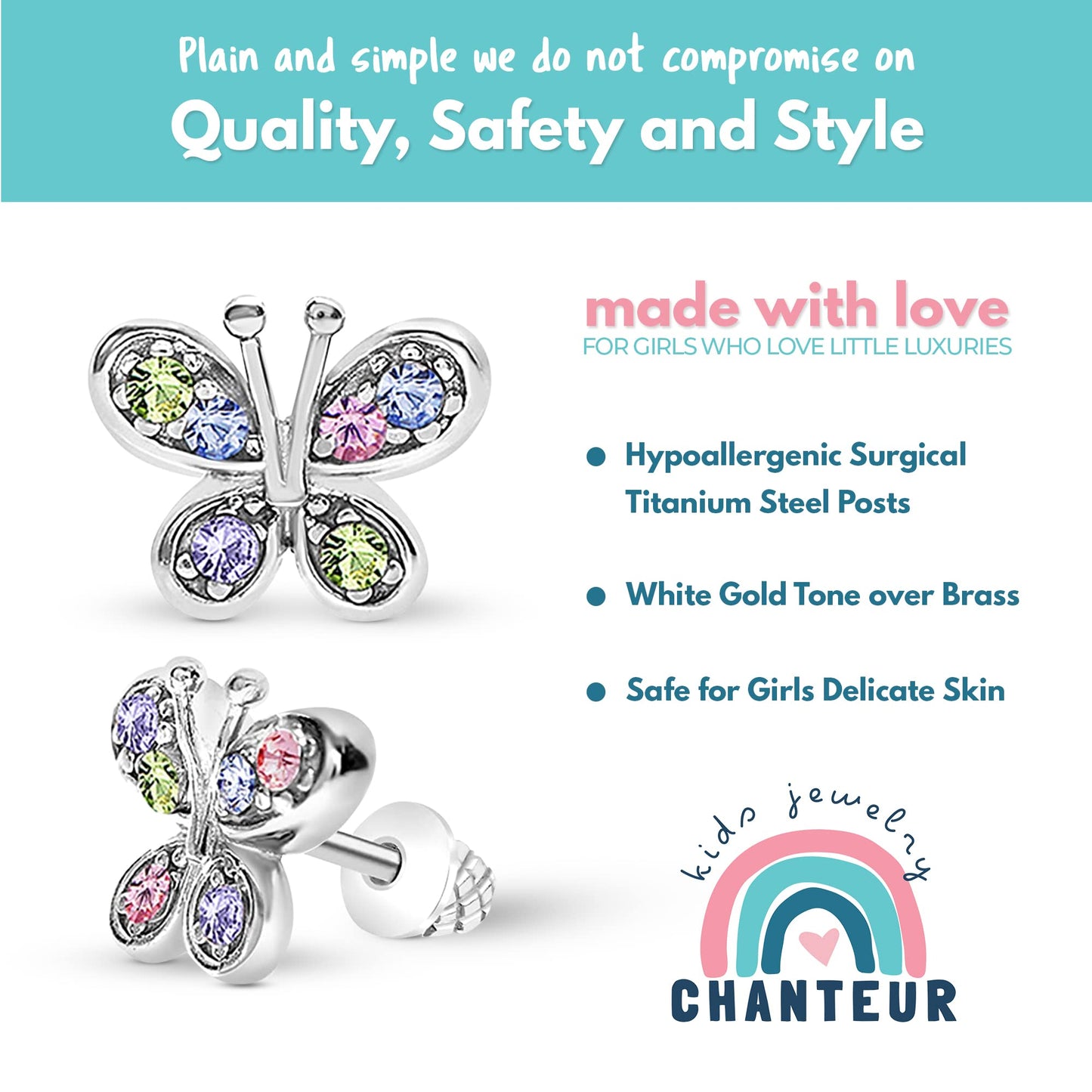 Crystal Butterfly Kids Baby Girl Earrings With Elements