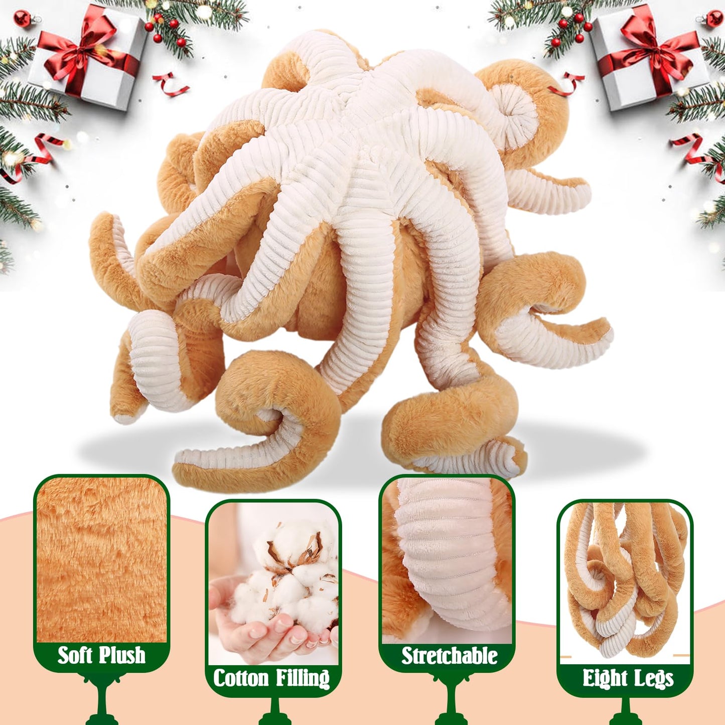 DENTRUN Octopus Stuffed Animals, Giant Octopus Plush Doll Play Toys for Kids Girls Boys Adults Birthday Xmas Halloween Present Stuffed Sea Animals Plushie, 7/16/24/32 Inches, 5 Colors