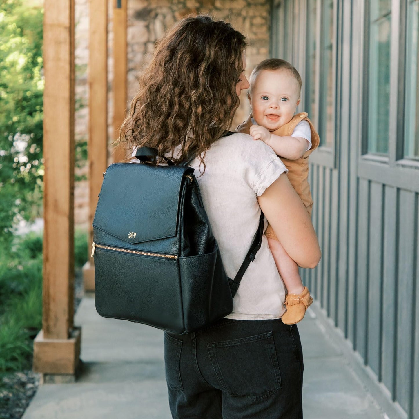 Freshly Picked Classic II Diaper Bag Backpack, Wipeable Vegan Leather With Changing Pad (Sage Green V2)