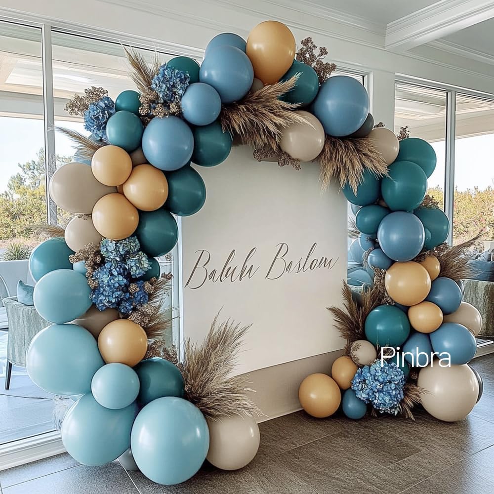 Dusty Blue Tan Balloon Garland Double Stuffed Slate Pastel Blue Brown Nude White Sand Latex Balloons Arch Kit for Neutral Baby Shower Birthday Bridal Wedding Bear Theme Party Decorations