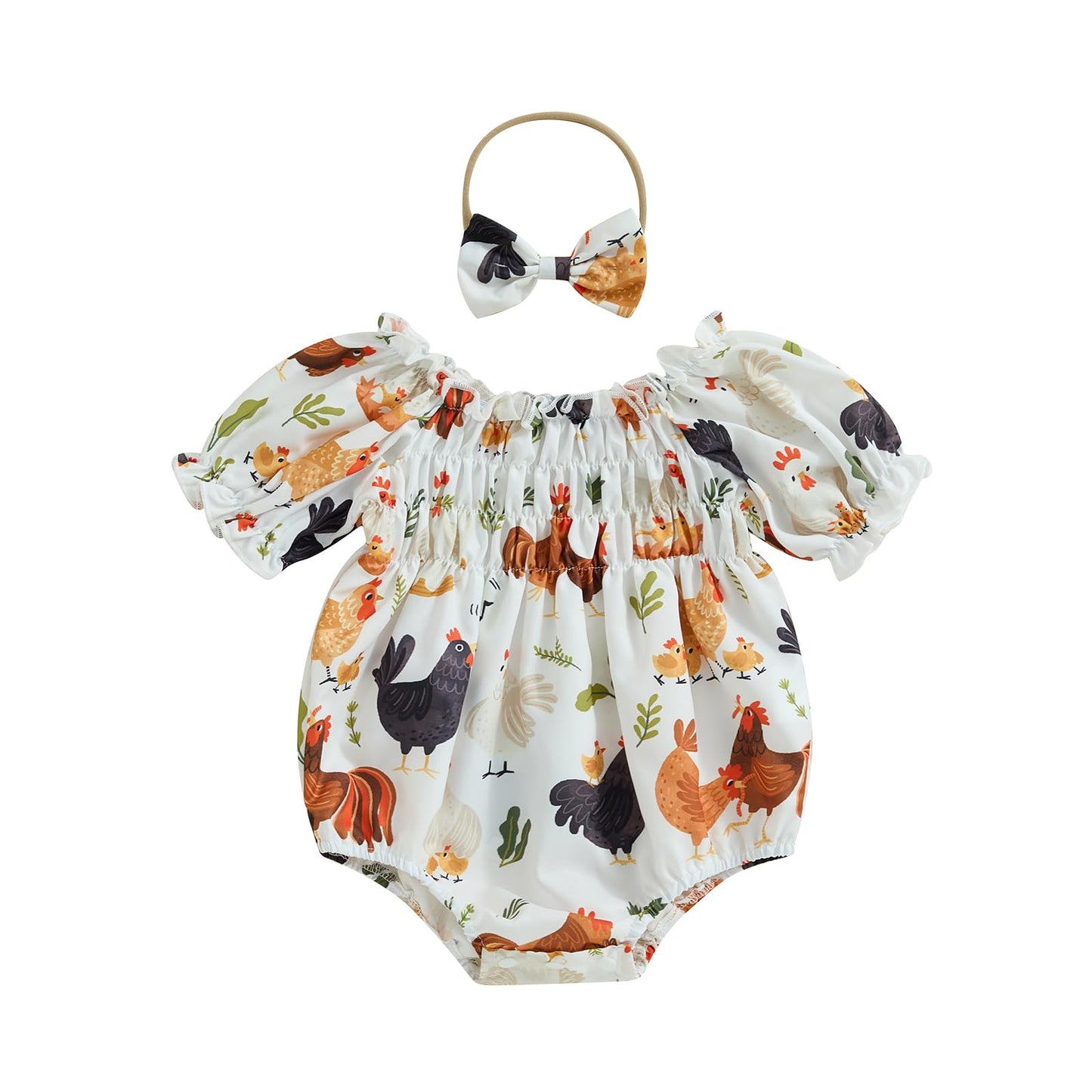 FIOMVA Summer Chicken Baby Clothes Newborn Baby Girl Farm Outfit Toddler Short Sleeve Bubble Romper Infant Bodysuit