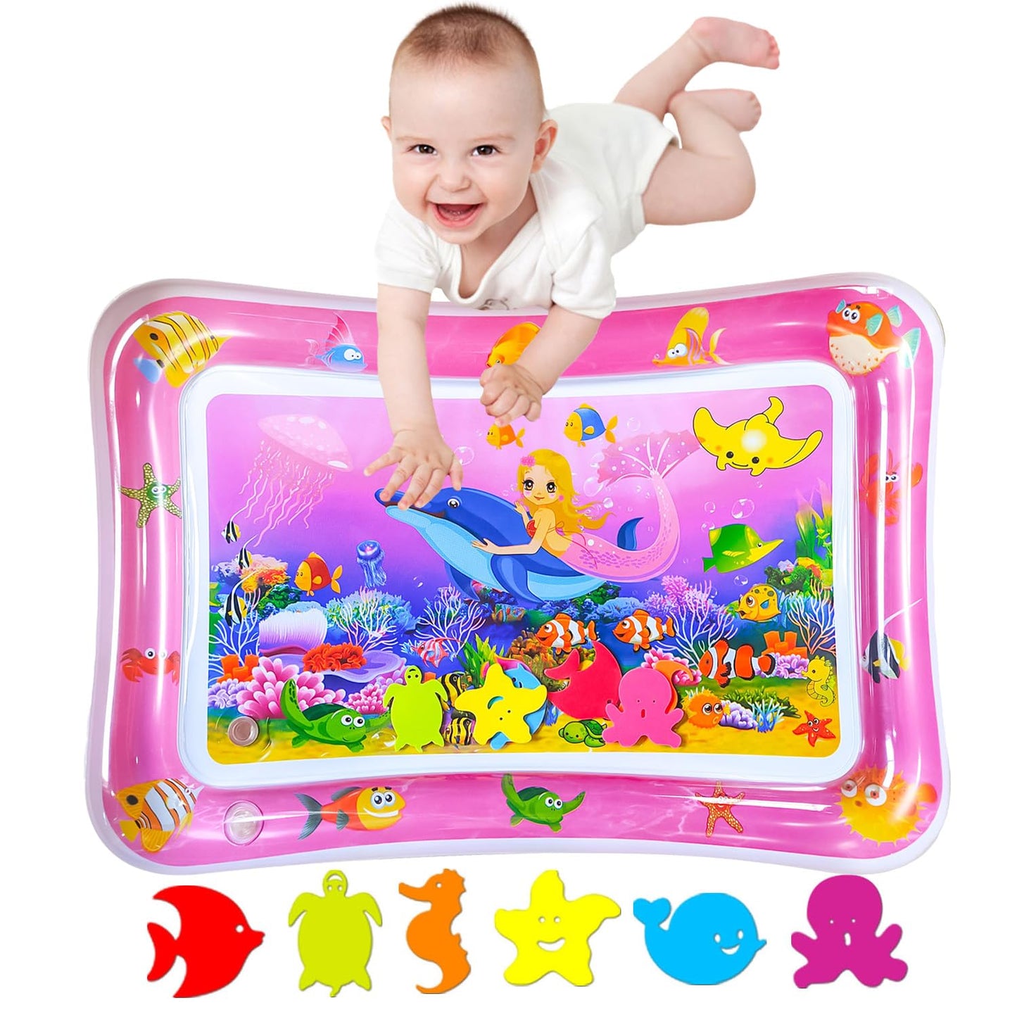 ZHUYNXIR Extra Big Infant Toys, Tummy time mats,Tummy time Toys, Baby Pink Water Play mat, Fun Early Development Activity Play Center for Newborn, Pink 39.5x31.5 in.