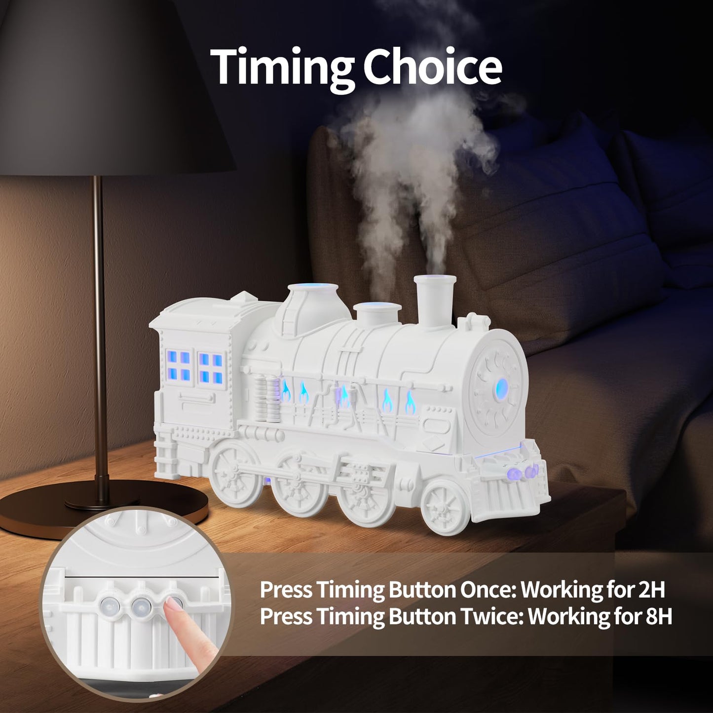 Humidifiers for Bedroom, Cool Quiet Steam Train Looking Mist Air Humidifier Diffuser for Home Baby Nursery & Plants and Auto Shut-off & No Remote Included. (Black)