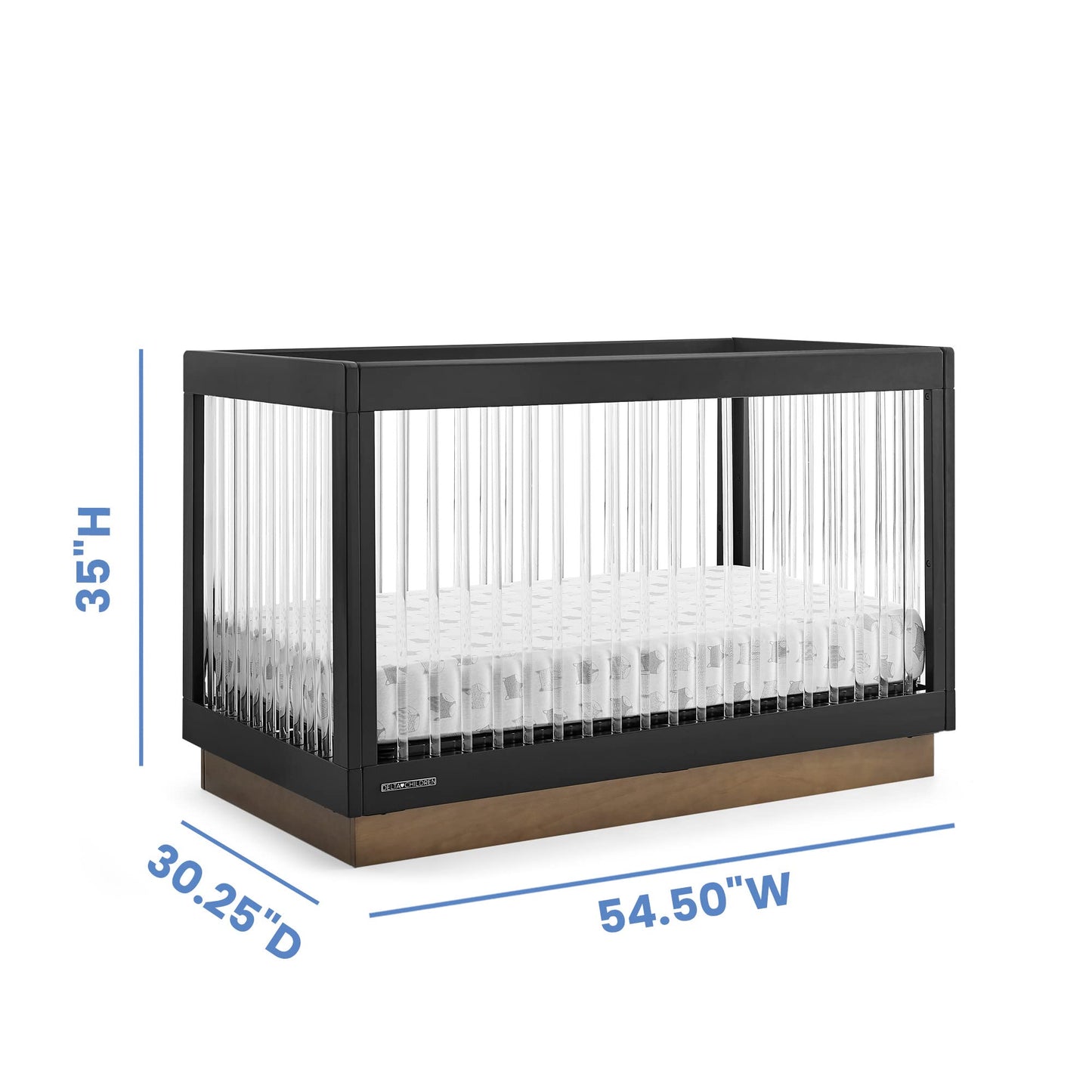 Delta Children James Acrylic 4-in-1 Convertible Crib - Greenguard Gold Certified, Midnight Grey/Acorn