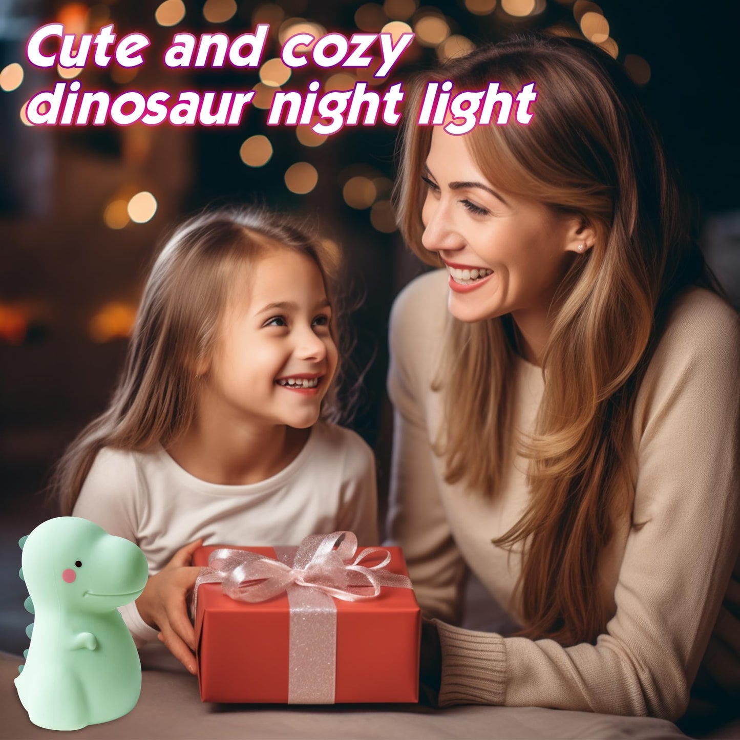 Children's Dinosaur Night Lamp, 7-Color Adjustable Breathing Dinosaur lamp, Portable Rechargeable LED Bedside lamp for Kindergarten, Boys and Girls' Toy Christmas Gift (Green)