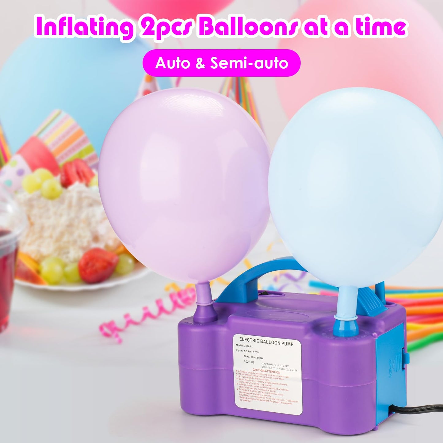 Balloon Pump Electric, Portable Automatic Dual Nozzle Inflator 110V 600W with Tying Tools for Birthday Gender Reveal Baby Shower Balloons Party Decorations