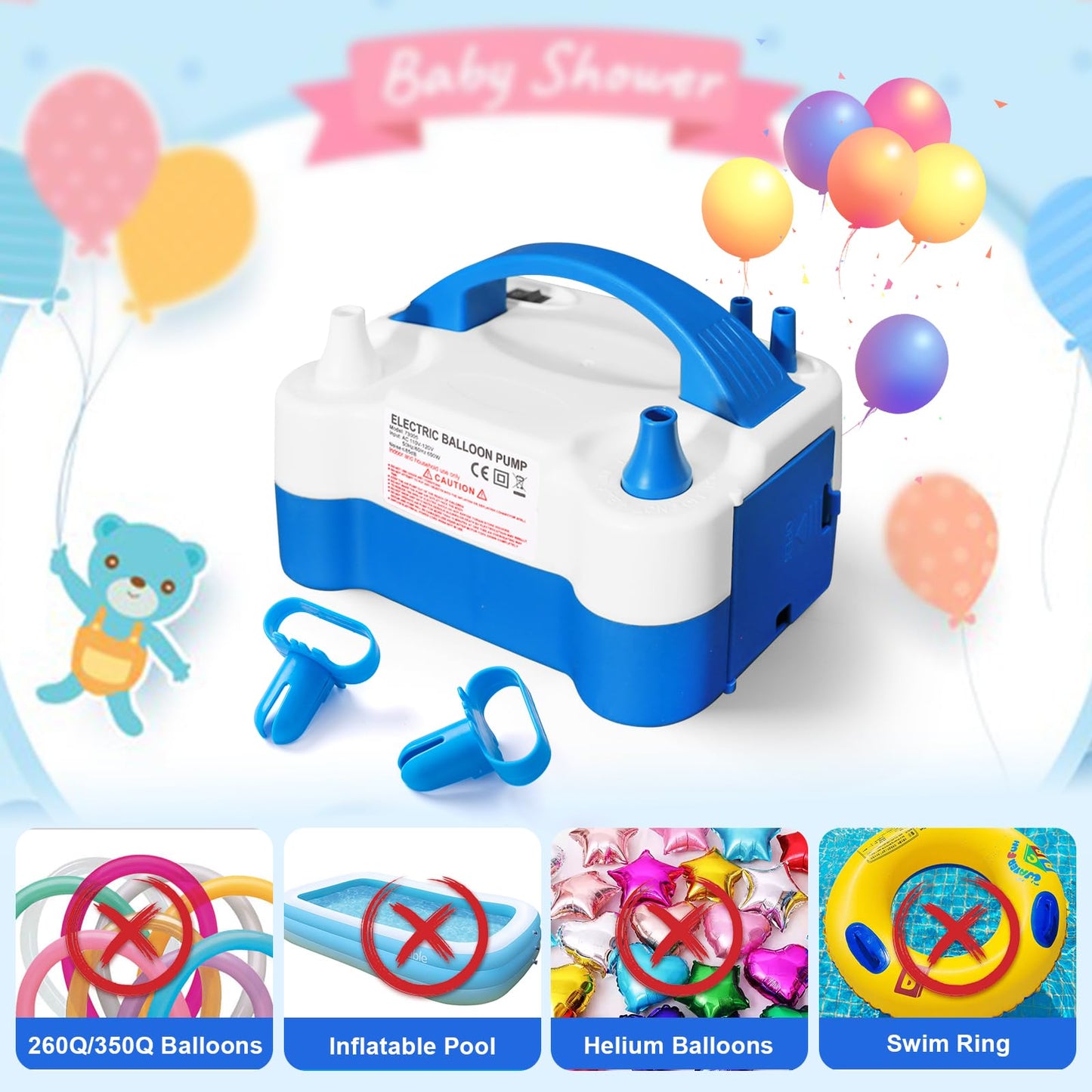 Balloon Pump Electric, Portable Automatic Dual Nozzle Inflator 110V 600W with Tying Tools for Birthday Gender Reveal Baby Shower Balloons Party Decorations
