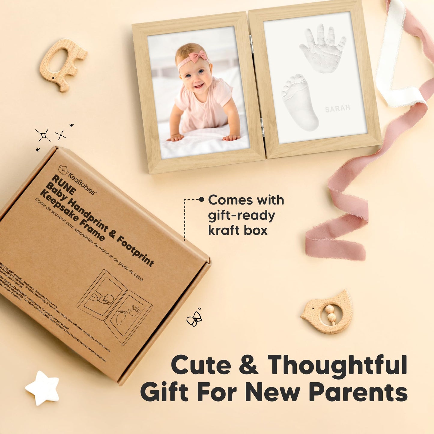 Baby Hand and Footprint Kit, Quick Dry Clay - Newborn Keepsake Feet and Handprint Kit, Nursery Picture Frame, Personalized New Mom Gifts for Baby Showers & Registry, First Mother's Day (Alpine White)