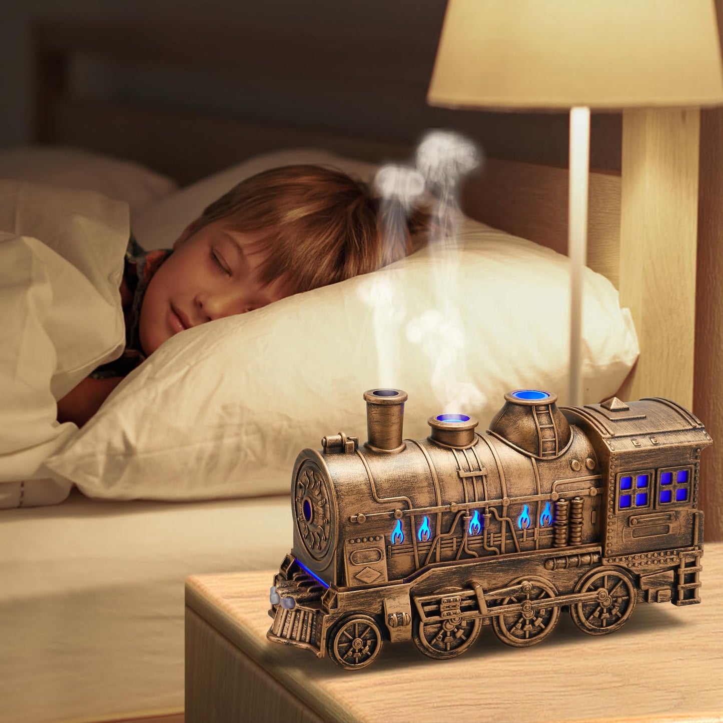 Humidifiers for Bedroom, Cool Quiet Steam Train Looking Mist Air Humidifier Diffuser for Home Baby Nursery & Plants and Auto Shut-off & No Remote Included. (Black)