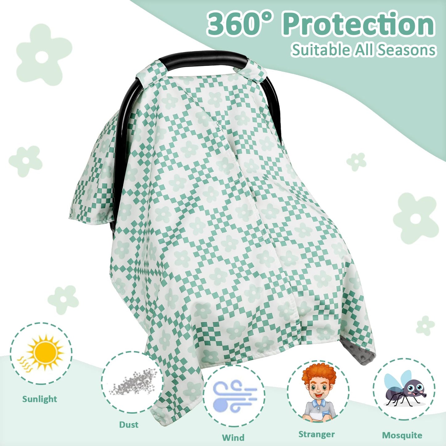 Baby Car Seat Cover, Breathable Infant Carseat Cover for Summer Peekaboo Opening Car Seat Canopy Cover, Nursing Cover for Baby Boys Girls (Blue Dinosaurs)