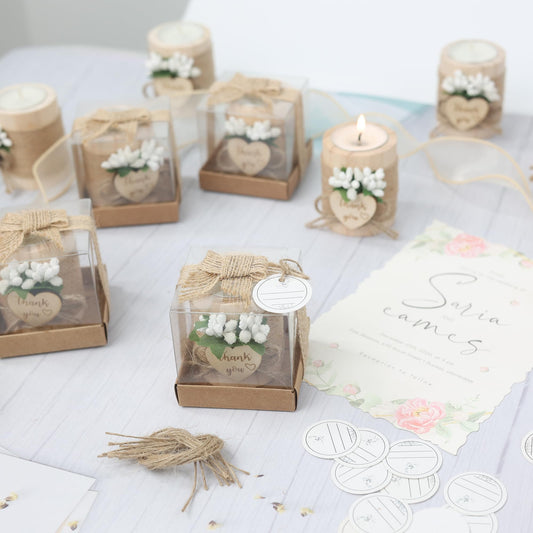 50 Piece Wooden Tealight Candle Holder Set for Wedding Party Guest Favors, Engagement Gift, Guest Return Favors, Bridal Shower Favors for Guests, Baby Shower Guest Favors.(light brown)