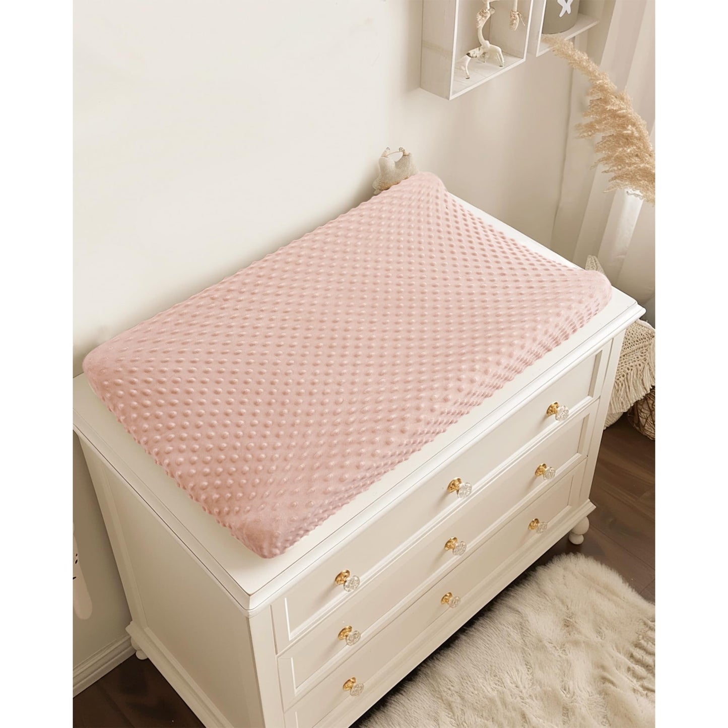 Konssy Minky Changing Pad Cover 2 Pack, Soft Minky Dots Plush Diaper Changing Table Cover Set, Breathable Changing Pad Sheets for Baby Girls Boys (Pink Spring, Blush)