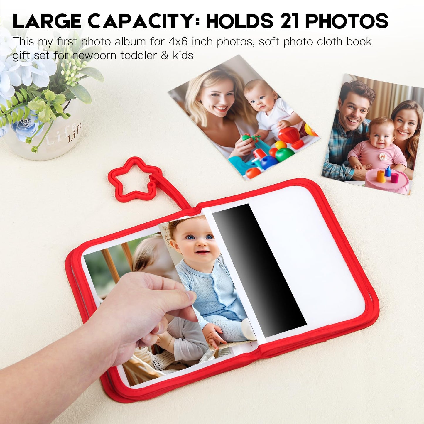 Baby's My First Photo Album for Baby Holds 21 4x6 Photos, Baby Photo Album Soft Cloth Family Book, My First Family Album for 4x6 Baby Shower Kids Toddlers Family Pictures, Toddler Photo Album (Blue)