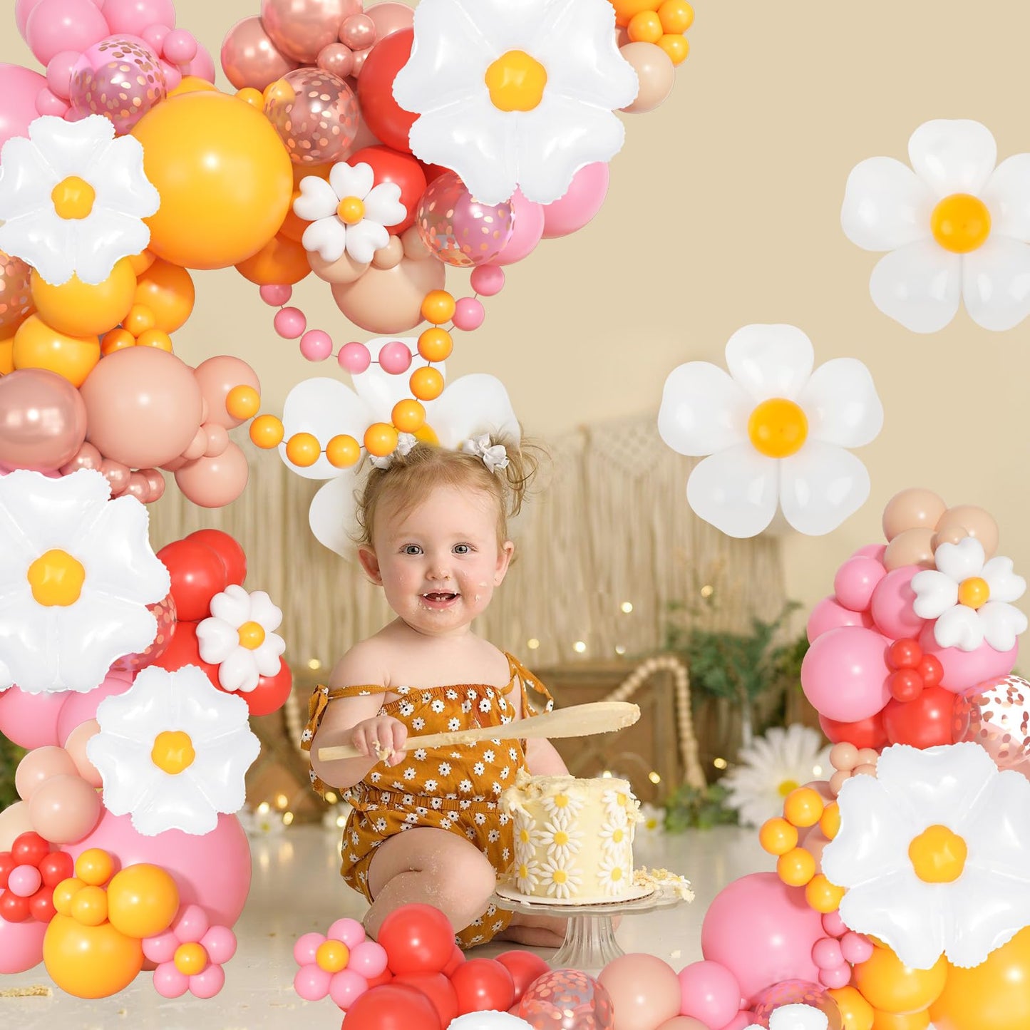 168Pcs Daisy Balloon Arch Garland Kit, Pastel Blue Orange Yellow Purple Confetti Daisy Wild Flower Balloons for Boho Two Groovy One Birthday Floral Girl Baby Shower Spring Wedding Party Decorations