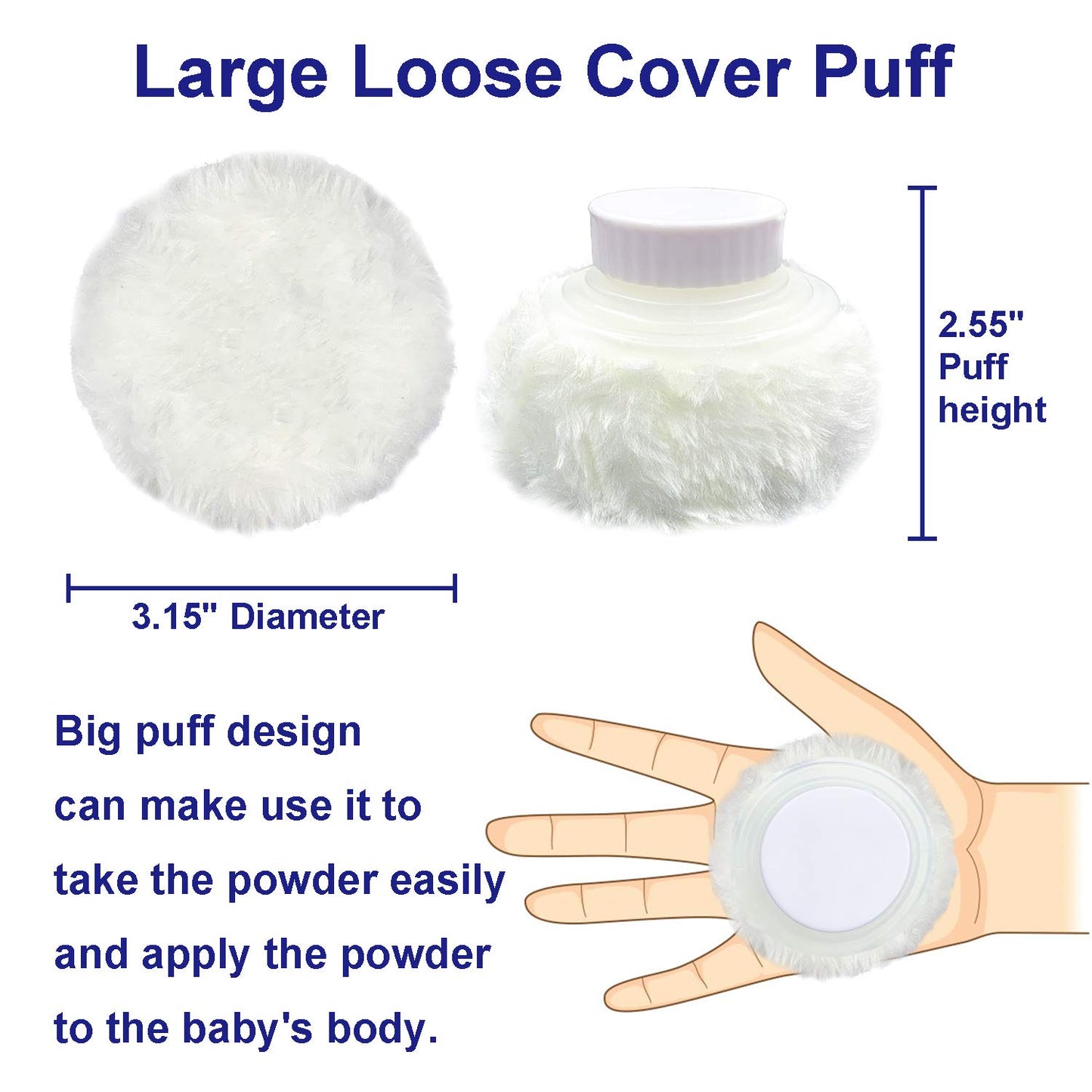 BPA Free Baby Powder Puff Box, Large 2.8" Fluffy Body After-Bath Powder Case, Baby Care Face/Body Villus Powder Puff Container, Makeup Cosmetic Talcum Powder Container with Hand Holder (Pink)