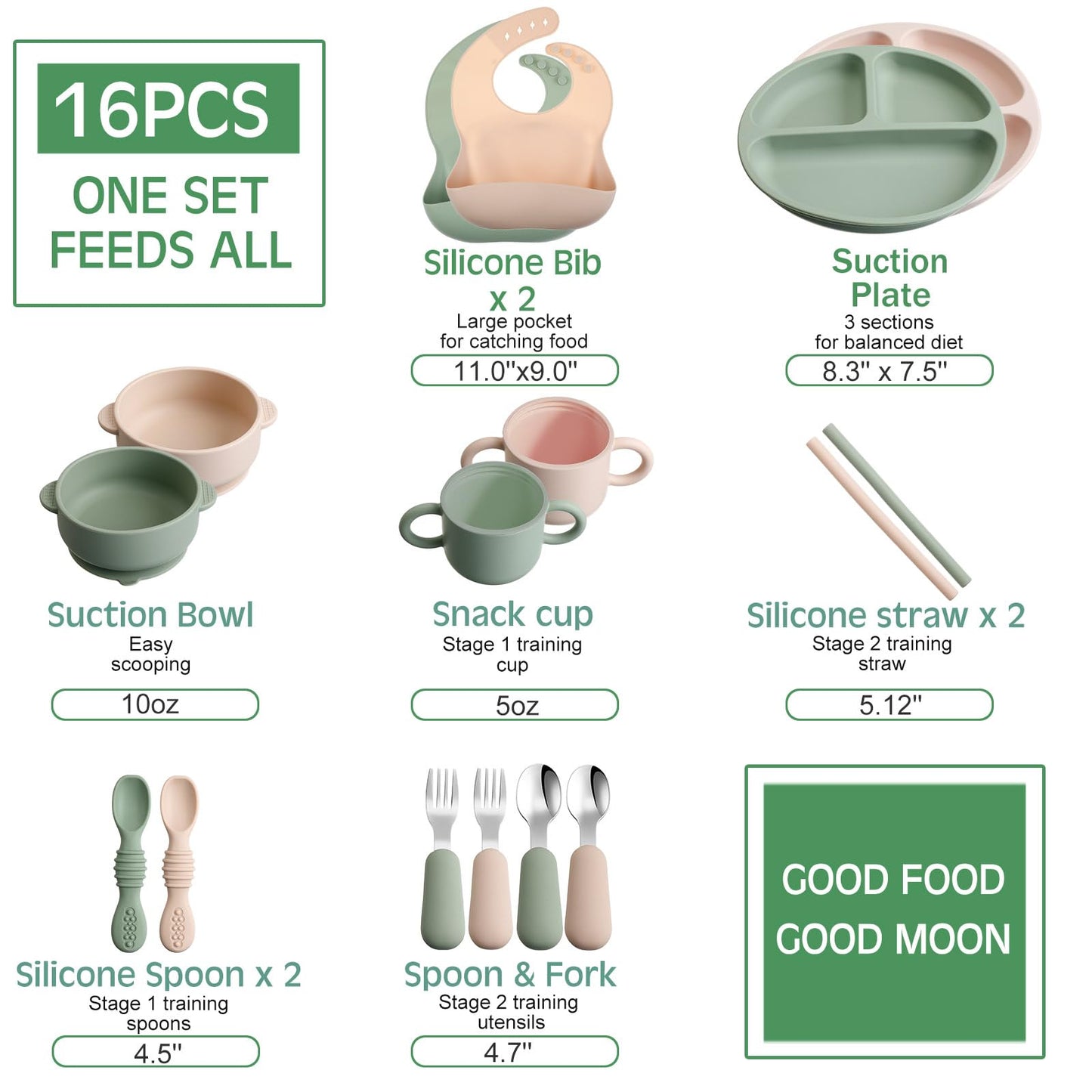 16 Pcs Baby Led Weaning Supplies Silicone Baby Feeding Set Plates with Suction Utensils with Divided Adjustable Bib Bowl Cutlery Snack Cup Spoons Straw 6 Months+(Purple, Pink)