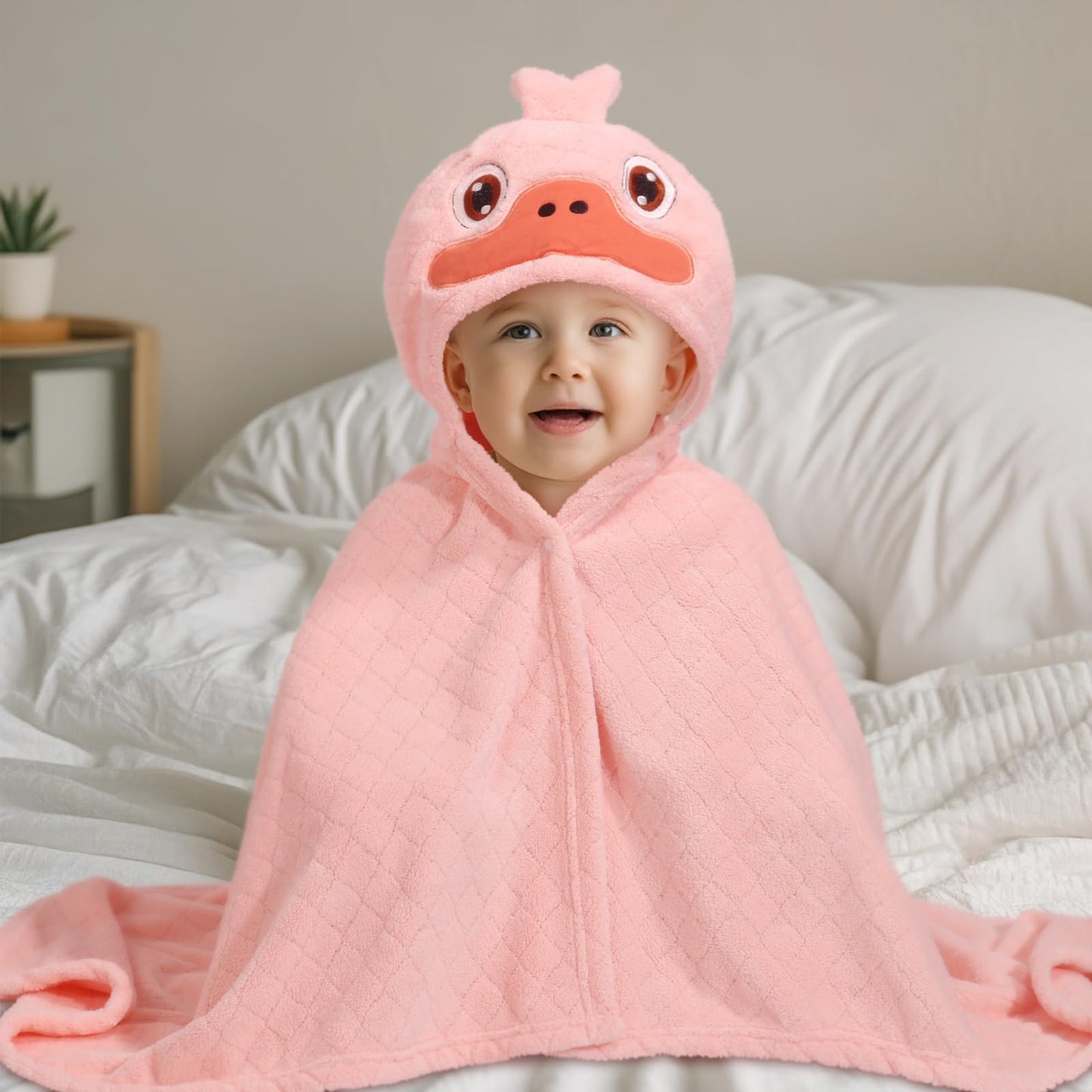 Hooded Baby Towels Boy for 0-6 Years, 50"x 32" Extra Large Toddler Bath Towels with Hood for Boys & Girls, 2-Pack Absorbent Thick Soft Gift for Kids Yellow Lion & Orange Monkey