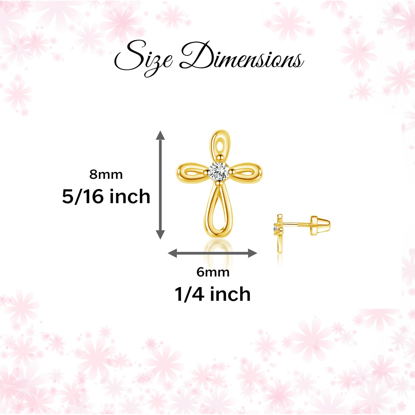 Cherished Moments Girl's 14K Dainty Gold-Plated or Sterling Silver Infinity Cross Earring with CZ and Screw Back