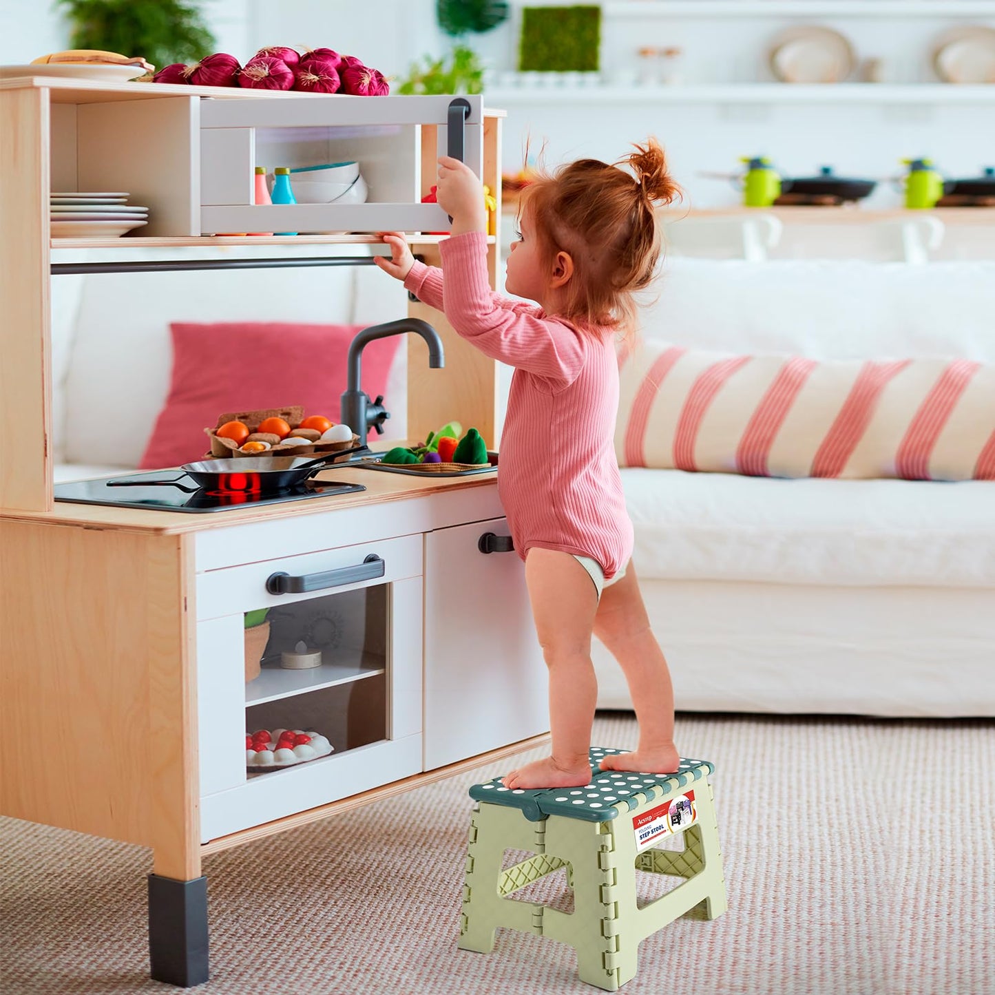 ACSTEP Folding Step Stool 9'' Tall Kids Step Stool Holds Up to 300 lb Plastic Foldable Step Stools for Kids Non-Slip Surface with Carry Handle Collapsible Stool for Home, Outdoor and Indoor(Black)