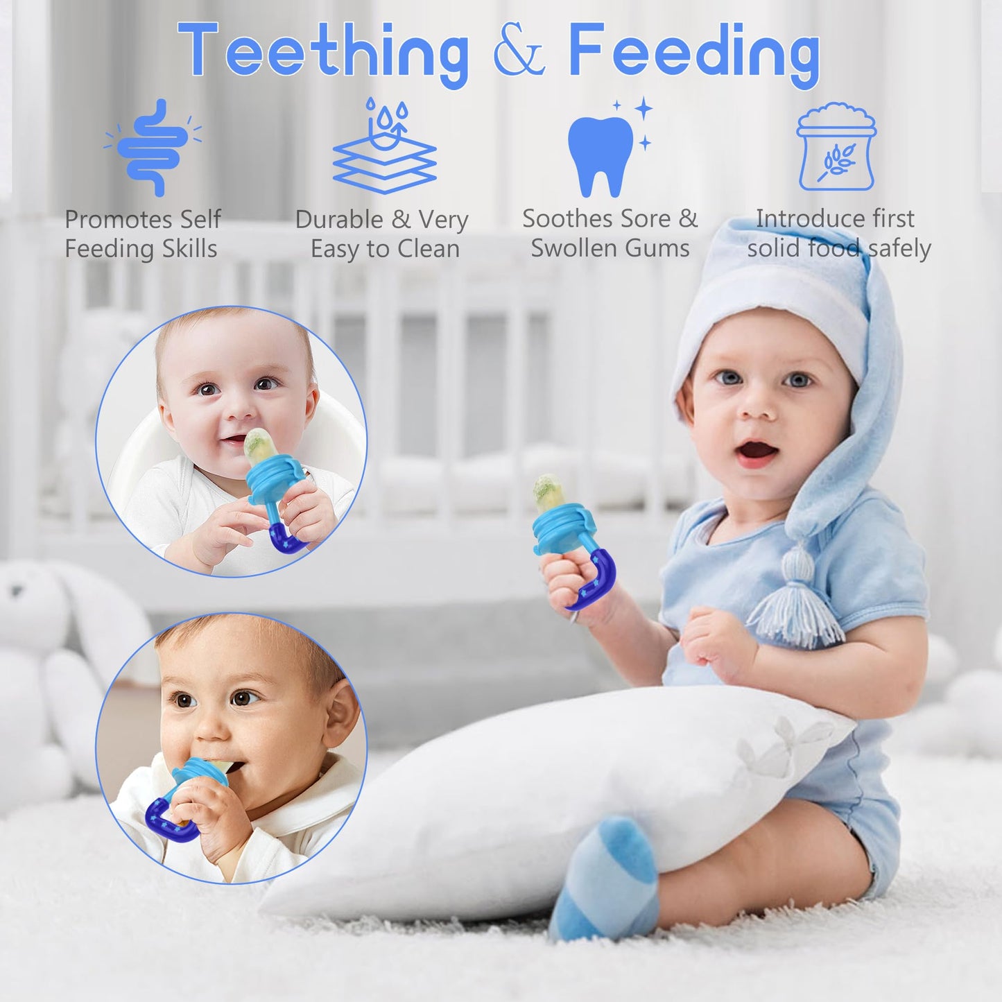 WAJIAYON Baby Fruit Feeder Pacifier | Infant Food Feeder Pacifier & Food Dispensing Spoon | Mesh Fresh Fruit Teethers for Babies | Silicone Feeder Baby Shower Gifts for Boys and Girls (Pink)