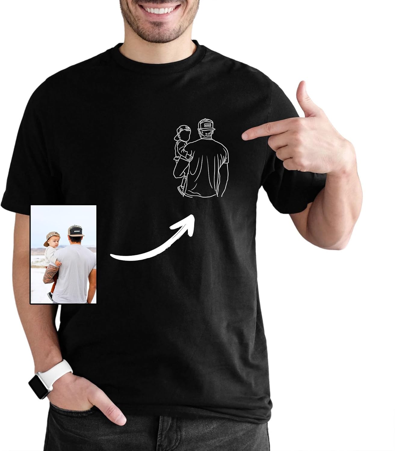 Custom Photo T-Shirt for Dad, Personalized Dad Portrait Shirt, Gifts Fathers Day for Dad Papa Grandpa, Dad Birthday Gifts, Gift for Husband, Customized Photo Hoodie, Father's Day Tshirt