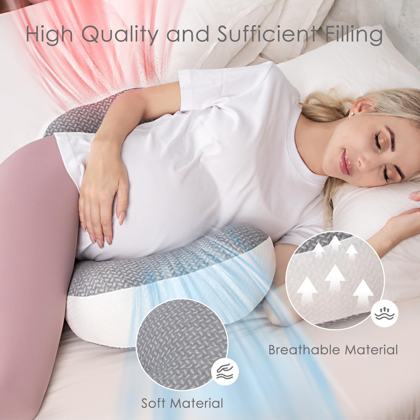 Chilling Home Pregnancy Pillow, Maternity Pillow for Pregnant Women, Pregnancy Pillows for Sleeping Portable, Pregnancy Wedge Pillow, Body Pillow Support for Back, Belly, Waist, Pink