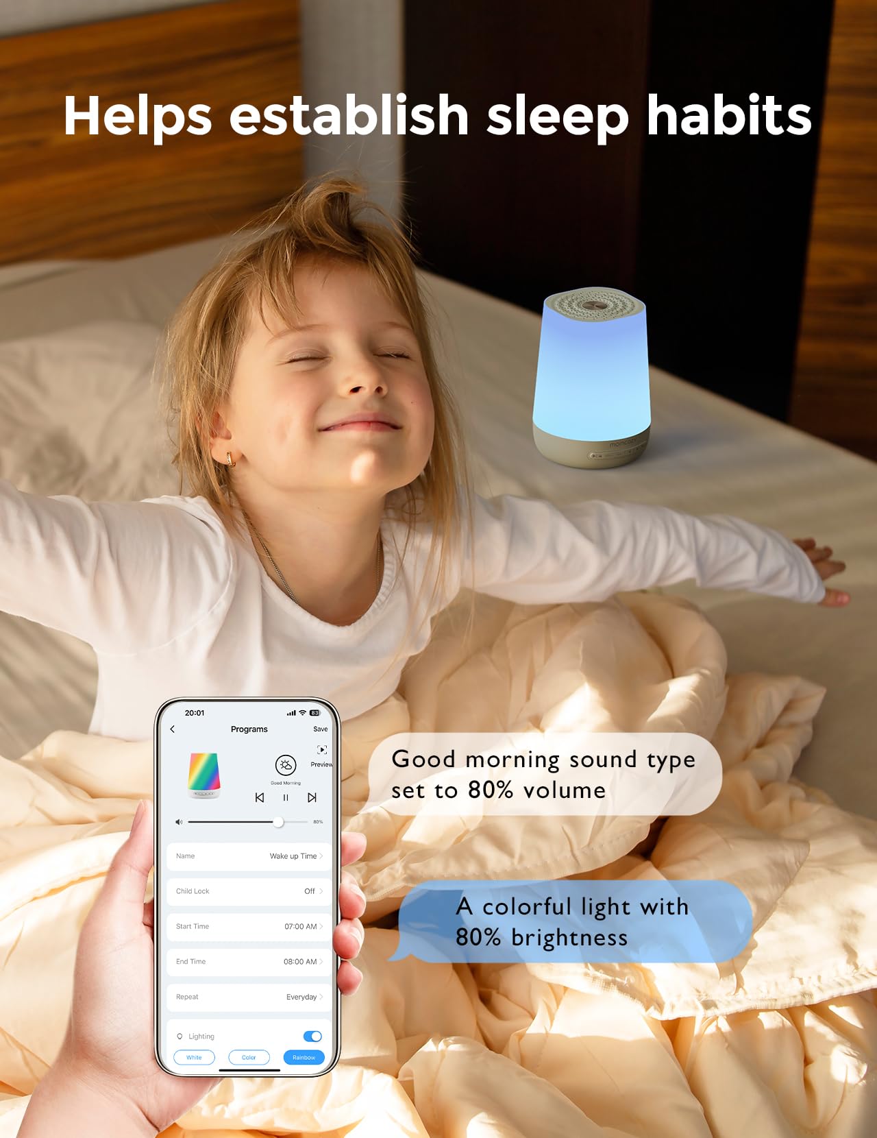 Baby Sound Machine, Momcozy White Noise Machine for Baby Sleeping with Night Light, Toddler Sleep Trainer with 34 Soothing Sounds, Timer, App Remote Control, Personal Sleep Routine(Green)