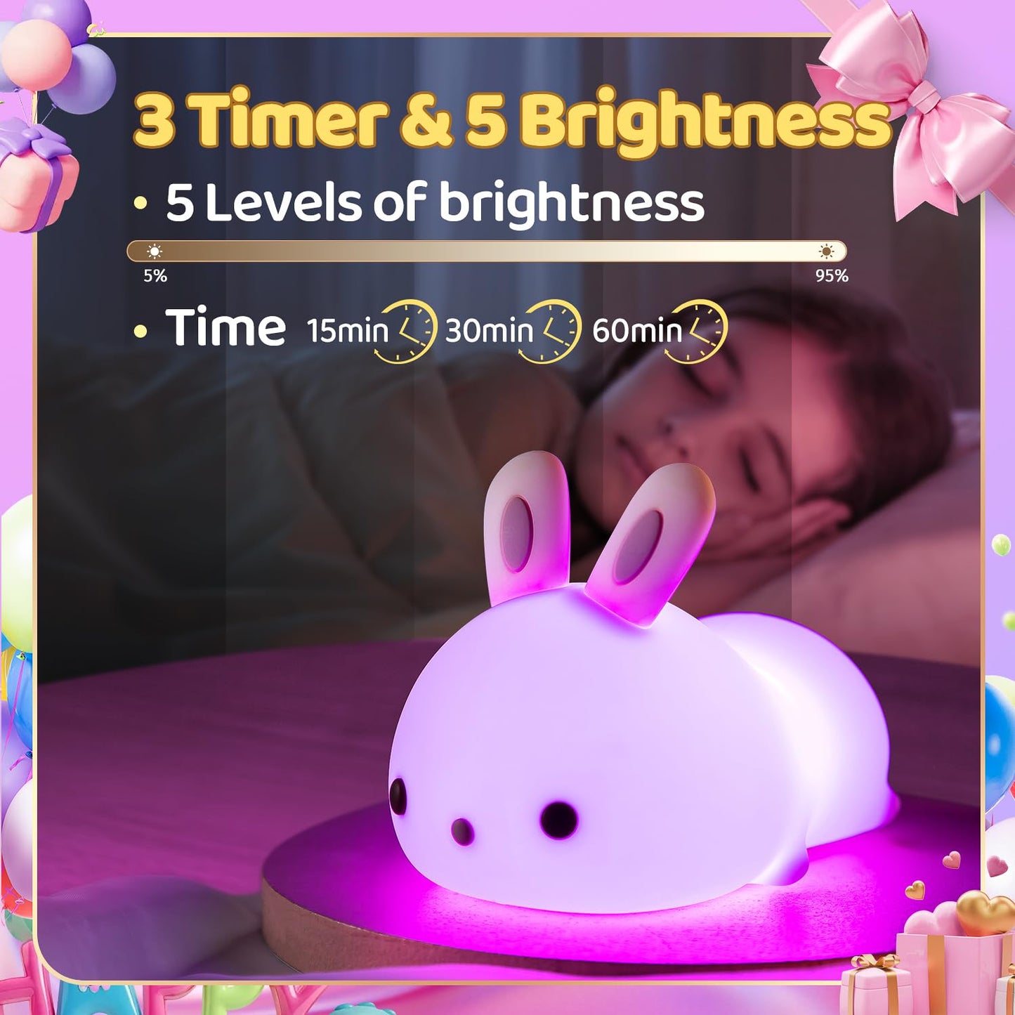One Fire Night Light for Kids Bunny Cute Lamp, Kawaii 16 Colors Kids Night Light Baby Night Light Lamp, Rechargeable Toddler Night Light for Baby Nursery Night Light,Kids Lamp Nightlight for Kids Room