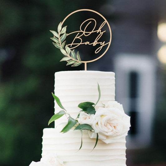 Oh Baby Cake Topper in Wood Greeny Baby Shower Cake Topper Decoration