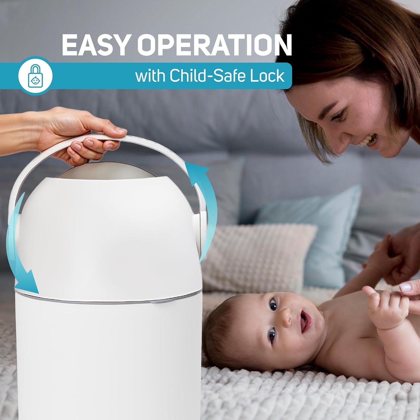 Magic Diaper Pail - Patented 100% Odor-Free System with Child-Safe Lock - Award-Winning Design - No Refills Required - Works with Regular Trash Bags - White