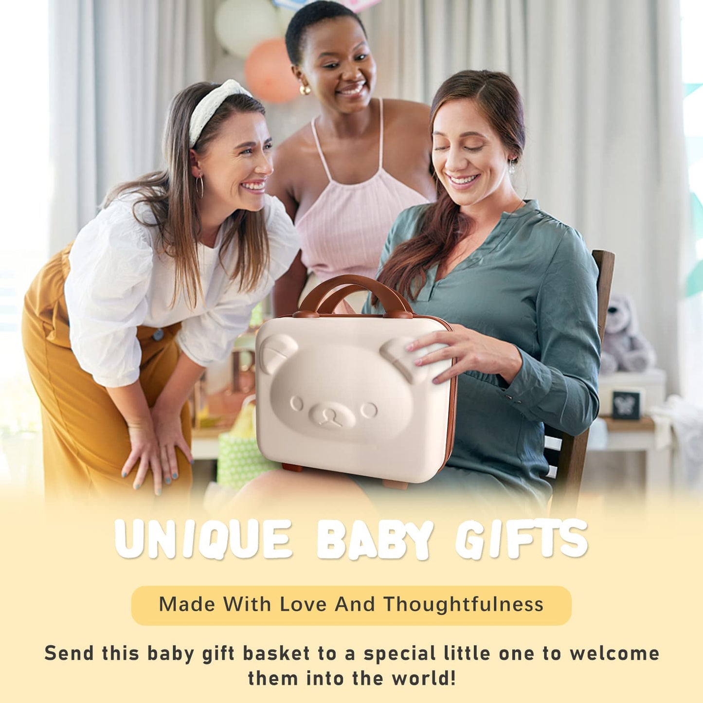 Baby Gift Set, Baby Shower Gifts for Girls Boys, Bear New Baby Gift Basket Include Newborn Rattle Blanket Wooden Keepsake Milestone Cute Bibs Socks Greeting Card, Baby Gift Essentials Stuff