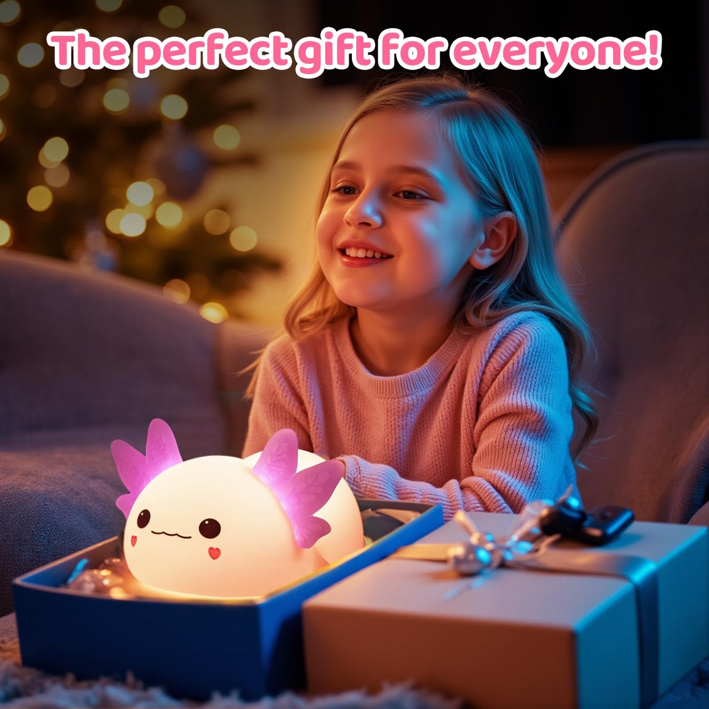 Huggwaii Squishy Axolotl Night Light for Kids – Dimmable Silicone Axolotl Lamp, 2025 Upgraded Baby Night Light, Rechargeable, 20H Battery Life, Sleep Aid Gift for Toddlers, Girls&Room Decor