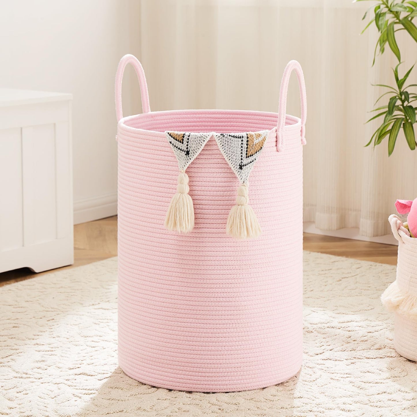 Laundry Basket,Woven Cotton Rope Laundry Hamper,60L for Decor Storage of Dirty Clothes,Toys and Blankets in Bathroom,Baby Room and Living Room