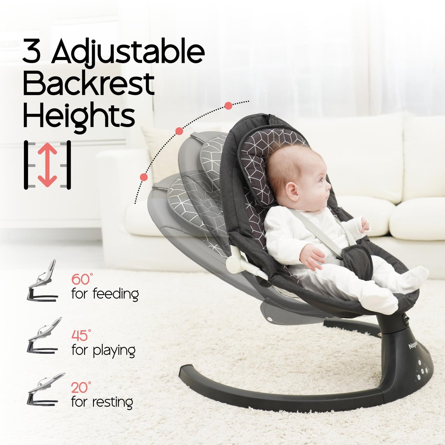 Baby Swings for Infants to Toddler, Electric Baby Swing and Infant Swings for Newborn, 10 Music with Remote Control and Bluetooth, 5 Swing Angles with Gentle Speed, 2 Seat Position, 0-9 Month (Gray)
