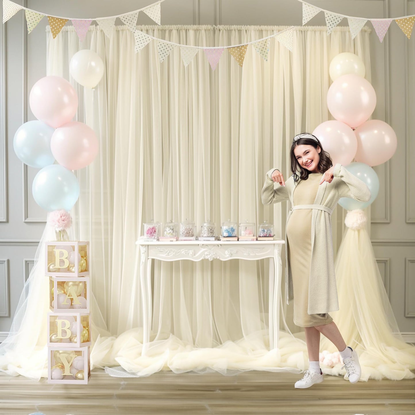 Champagne Tulle Backdrop Curtain for Parties Wedding 10ft×8ft Champagne Sheer Backdrop Curtains for Baby Shower Bridal Shower Reception Birthday Party Christmas Photoshoot Decorations 2 Panels