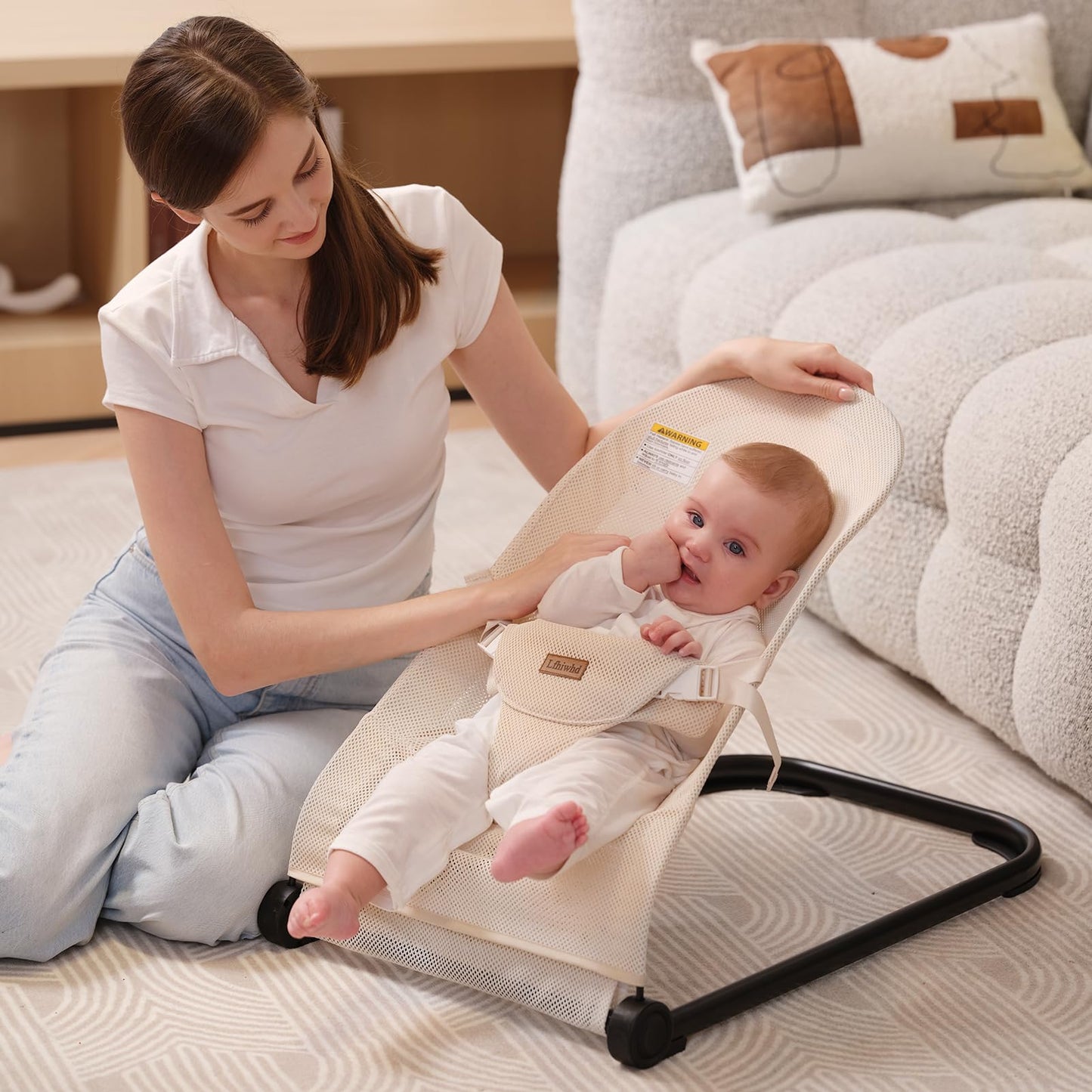Baby Bouncer,Baby Bouncer Seat,Portable Infant Bouncer with 3-Point Safety Harness,Ergonomic Bouncy Seat, Newborns Bouncer for Babies 0-6 Months up to 20lbs,ASTM-Certified(Pink)