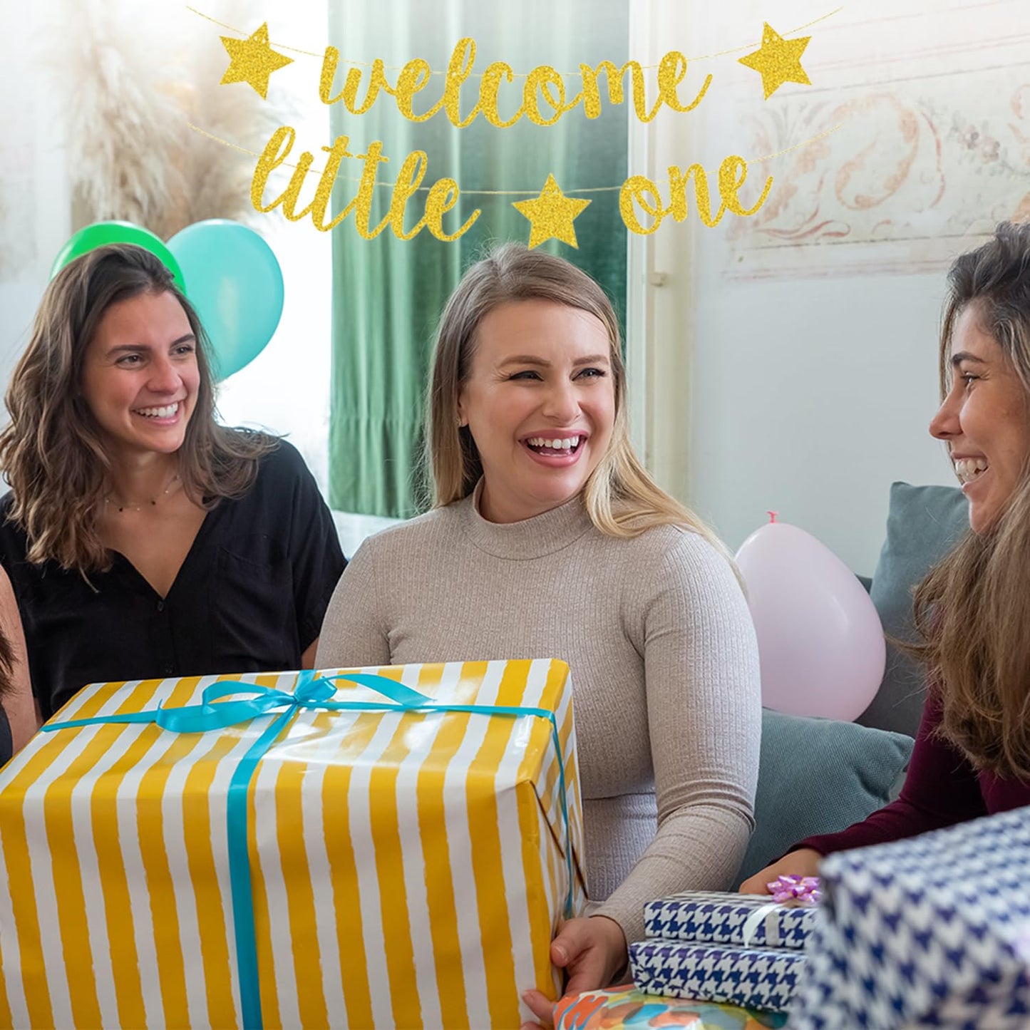 Baby Shower Decorations, Birthday Banner, Welcome Little One Baby Banner for Pre-strung Welcome Sign Gender Reveal Party Neutral Decor Backdrops Supplies (Blue)