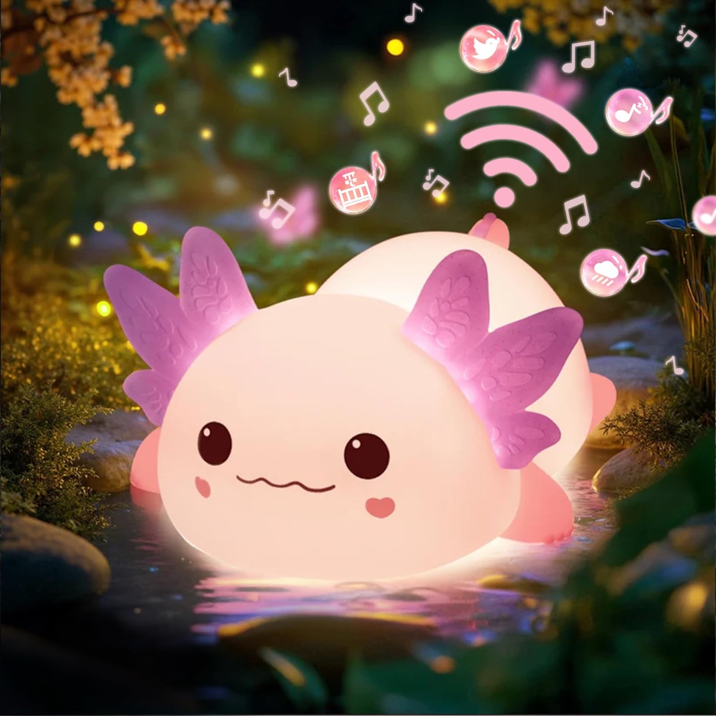 Huggwaii Squishy Axolotl Night Light for Kids – Dimmable Silicone Axolotl Lamp, 2025 Upgraded Baby Night Light, Rechargeable, 20H Battery Life, Sleep Aid Gift for Toddlers, Girls&Room Decor