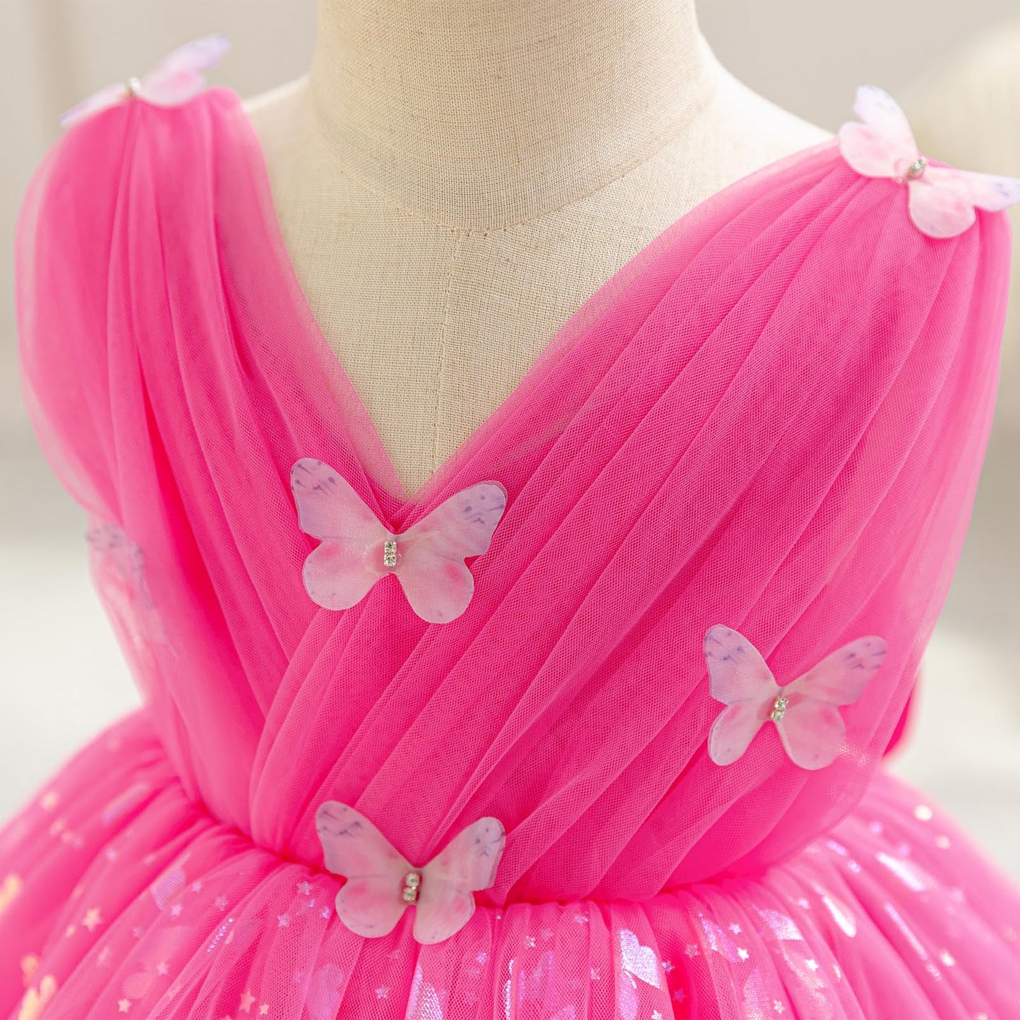 IDOPIP Toddler Baby Girls Shiny Butterfly Tutu Dress Princess Birthday Party Pageant Flower Girl Wedding V-Backless Dresses