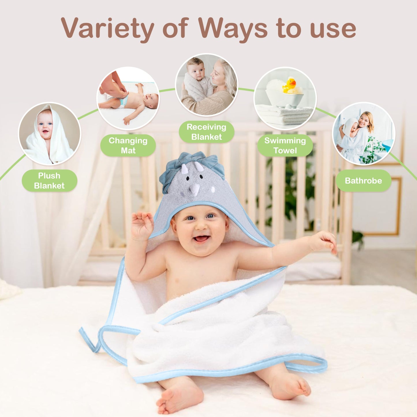 Mother's Choice Baby Hooded Towel - Large 33x33 Inch, 100% Cotton, Ultra-Soft & Absorbent Bath Towel for Newborns, Infants, Boys & Girls (Butterfly)