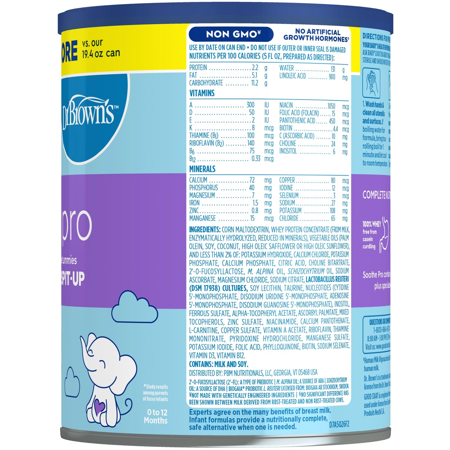 Good Start | Dr. Brown's Soothe Pro, Baby Formula Powder, for Sensitive Tummies, Gas, Fussiness and Spit-Up, Infant Formula with Probiotics, DHA, Non-GMO, 12 Ounces