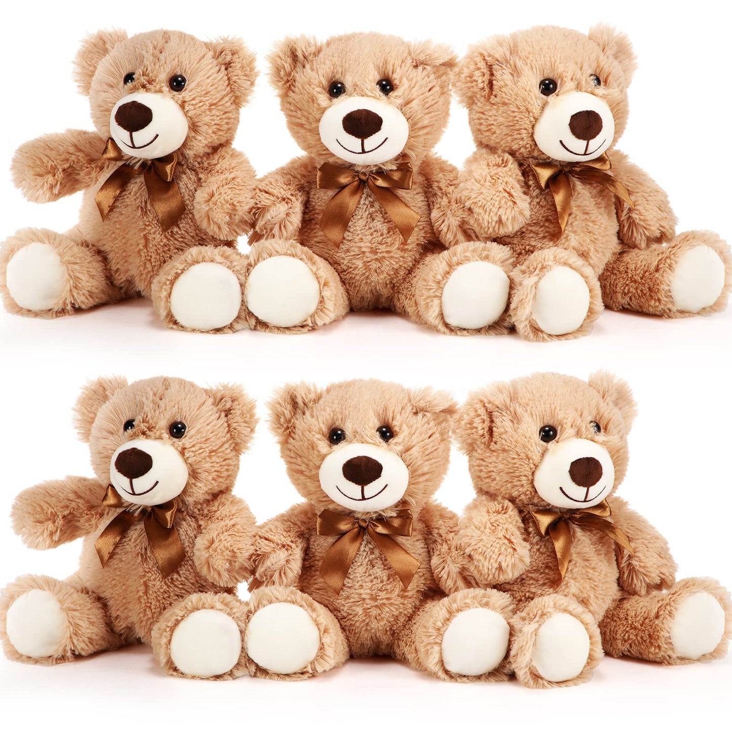 HyDren 6 Pcs Bear Stuffed Animal Plush Toys Soft Plush Dolls Bear Sleeping and Playing Toys for Baby Shower Decoration Boy(Fuzzy Style,Brown)