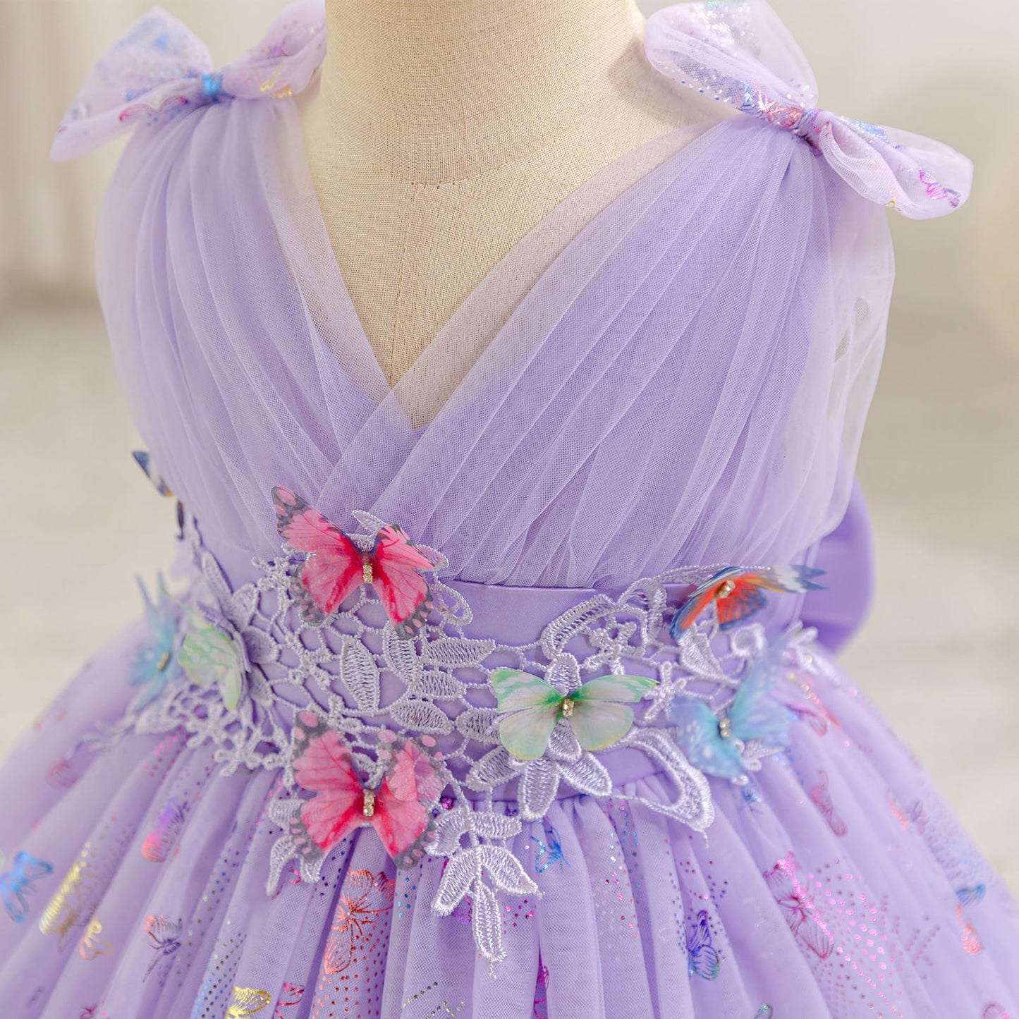IDOPIP Toddler Baby Girls Shiny Butterfly Tutu Dress Princess Birthday Party Pageant Flower Girl Wedding V-Backless Dresses