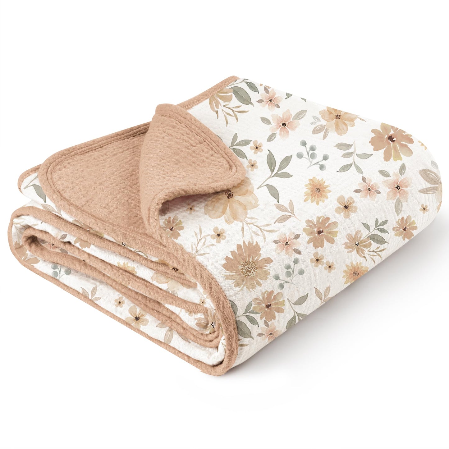 Konssy Muslin Baby Blankets for Girls Boys, 100% Cotton Crib Blanket for Infant Toddler, Super Soft and Lightweight Nursery Swaddling Wrap 40"x36" (Floral)