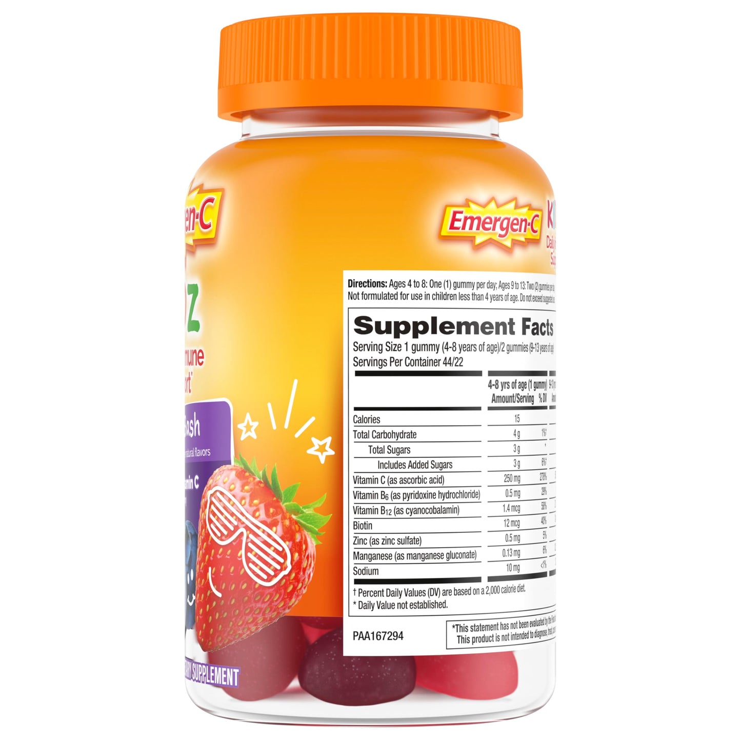 Emergen-C Kidz Daily Immune Support Dietary Supplements, Flavored Gummies with Vitamin C and B Vitamins for Immune Support, Berry Bash - 44 Count