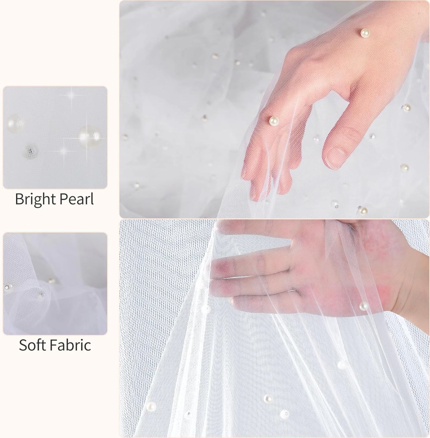 Sophproton 6 Pieces Pearl Tulle Tablecloth White Table Cloth Pearl Sheer Tulle Table Cover Wedding Veil for Wedding Arch Dessert Table Decorations